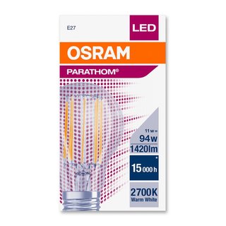 OSRAM LEDVANCE LED Glühlampenform Filament Parathom Classic A 11 Watt 827 2700 Kelvin warmweiss extra E27 klar