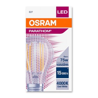 OSRAM LEDVANCE LED Glhlampenform Filament Parathom Classic A 8 Watt 840 4000 Kelvin neutralweiss E27 klar