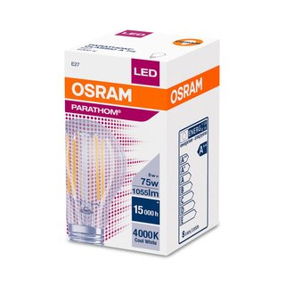 OSRAM LEDVANCE LED Glhlampenform Filament Parathom Classic A 8 Watt 840 4000 Kelvin neutralweiss E27 klar
