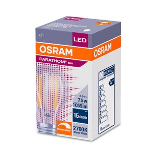 OSRAM LEDVANCE LED Glühlampenform Filament Parathom Classic A 8,5 Watt 827 2700 Kelvin warmweiss extra E27 dimmbar klar