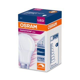 OSRAM LEDVANCE LED Glühlampenform Parathom Classic A 10,5 Watt 827 2700 Kelvin warmweiss extra E27 dimmbar matt