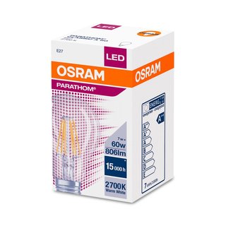 OSRAM LEDVANCE LED Glühlampenform Parathom Filament Classic A CLA60 E27 6 Watt 827 warmweiss extra klar