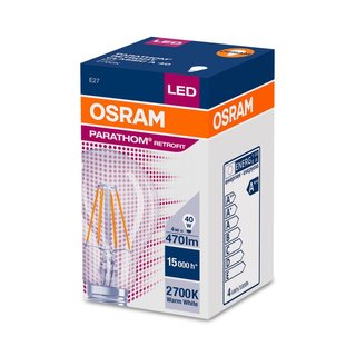OSRAM LEDVANCE LED Glhlampenform Parathom Filament Classic A CLA40 E27 4 Watt 827 warmweiss extra klar