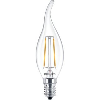 PHILIPS Classic LEDcandle Filament Kerzenlampe 2 Watt E14 827 2700 Kelvin BA35 windstoss klar warmweiss extra