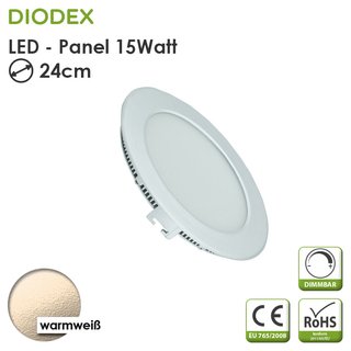 DIODEX LED Panel rund / 24cm / 15Watt / warmwei / 3000K / 1000-1200 Lumen