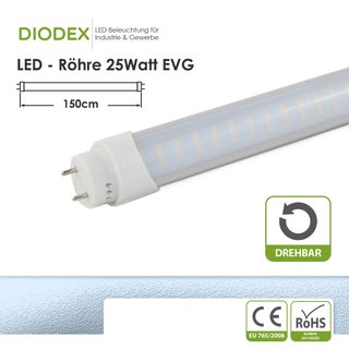 DIODEX 150cm LED Röhre für EVG / T8 / 25Watt / tageslichtweiß / 6000K / 2600 Lumen / gestreift