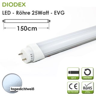 DIODEX 150cm LED Röhre für EVG / T8 / 25Watt / tageslichtweiß / 6000K / 2500 Lumen / matt
