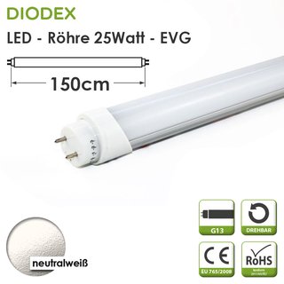 DIODEX 150cm LED Röhre für EVG / T8 / 25Watt / neutralweiß / 4000K / 2400 Lumen / matt