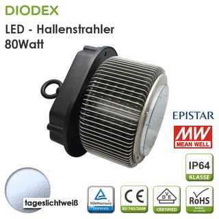 DIODEX LED Hallenstrahler / 80Watt / tageslichtweiß / 6500K / 8500 Lumen
