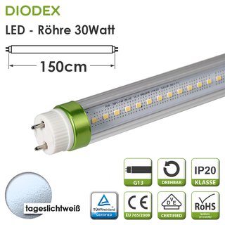 DIODEX 150cm LED-Rhre / T8 / 30Watt / tageslichtwei / 6000K / 3100 Lumen / klar