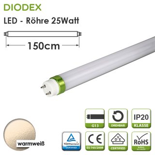 DIODEX 150cm LED-Röhre / T8 / 25Watt / warmweiß / 3000K / 2350 Lumen / matt