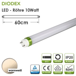 DIODEX 60cm LED-Rhre / T8 / 10Watt / warmwei / 3000K / 950 Lumen / matt