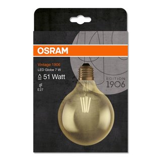 OSRAM LEDVANCE LED Globelampe Filament Vintage 1906 Globe125 Gold 7 Watt 824 2400 Kelvin warmweiss extra E27 klar