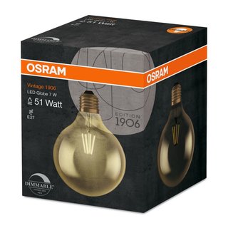 OSRAM LEDVANCE LED Globelampe Filament Vintage 1906 Globe125 Gold 7 Watt 824 2400 Kelvin warmweiss extra E27 klar