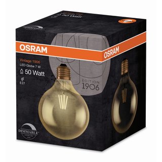 OSRAM LEDVANCE LED Globelampe Parathom Vintage1906 Filament Classic Globe54 7 Watt E27 824 warmweiss klar/gold dimmbar