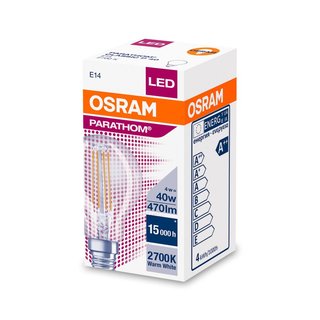 OSRAM LEDVANCE LED Tropfenampe Parathom Filament Classic P CLP40 E14 4 Watt 827 warmweiss extra klar