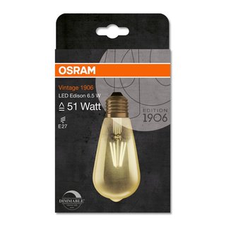 OSRAM LEDVANCE LED ST64 Lampe Parathom Filament Vintage1906 Classic ST6450 7 Watt E27 824 warmweiss klar/gold